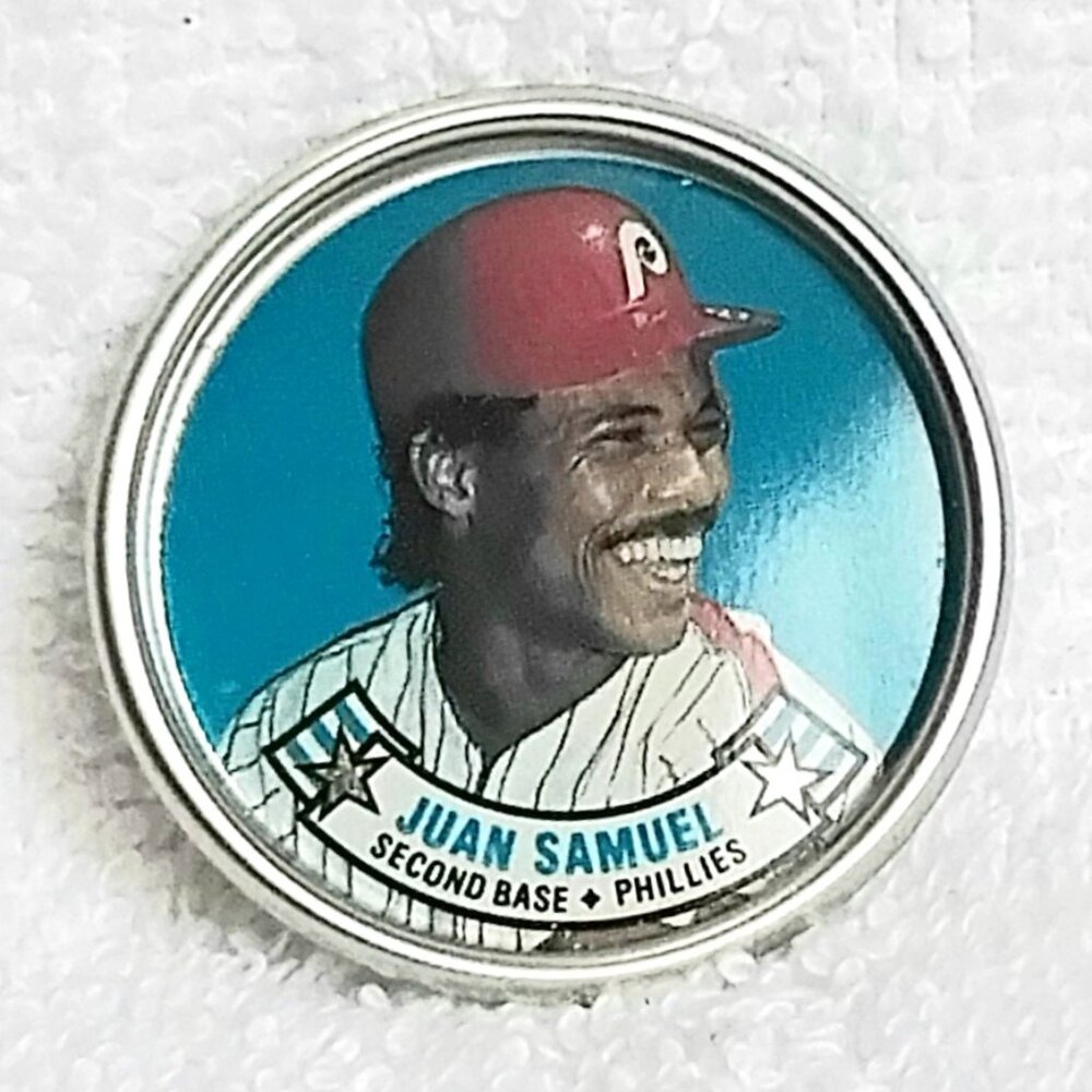 3/$20 Vintage & Mint 1988 Topps MLB Juan Samuel 1/2" Metal Coin 51/60!!